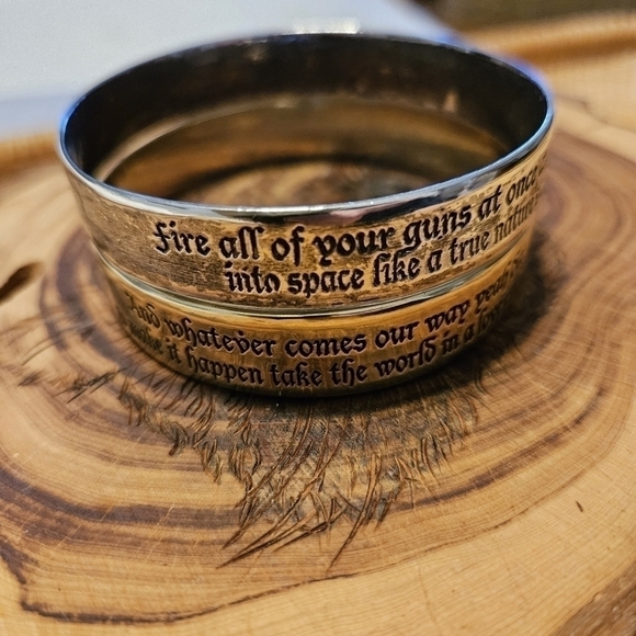 Song Lyrics Bracelets Two Stamped Metal Bangles Born To Be Wild - Picture 10 of 13